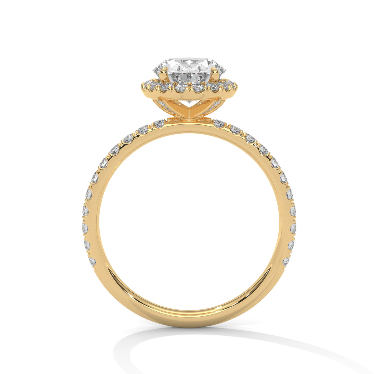Gold ring with a diamond on a white background
