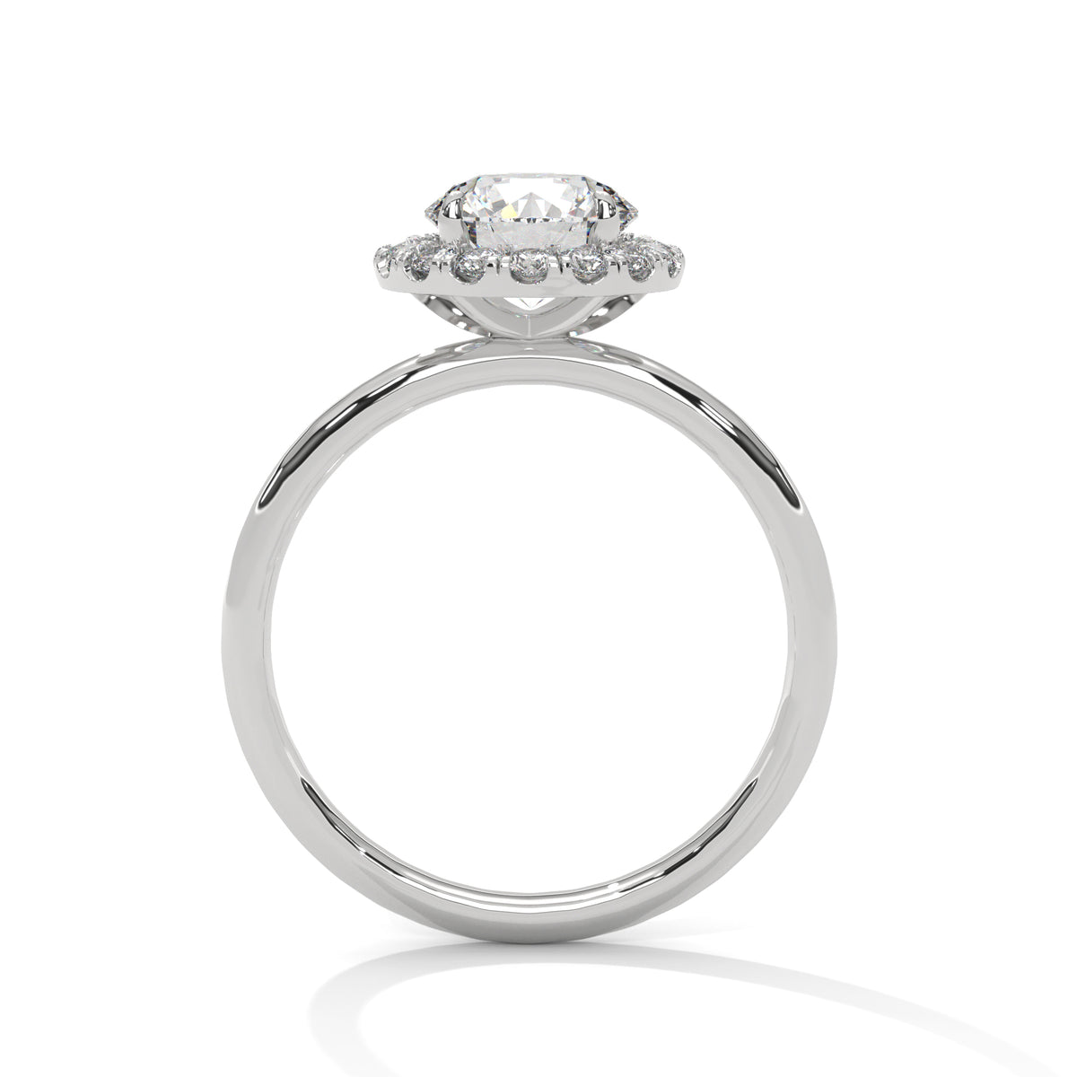 Silver ring with a diamond on a white background