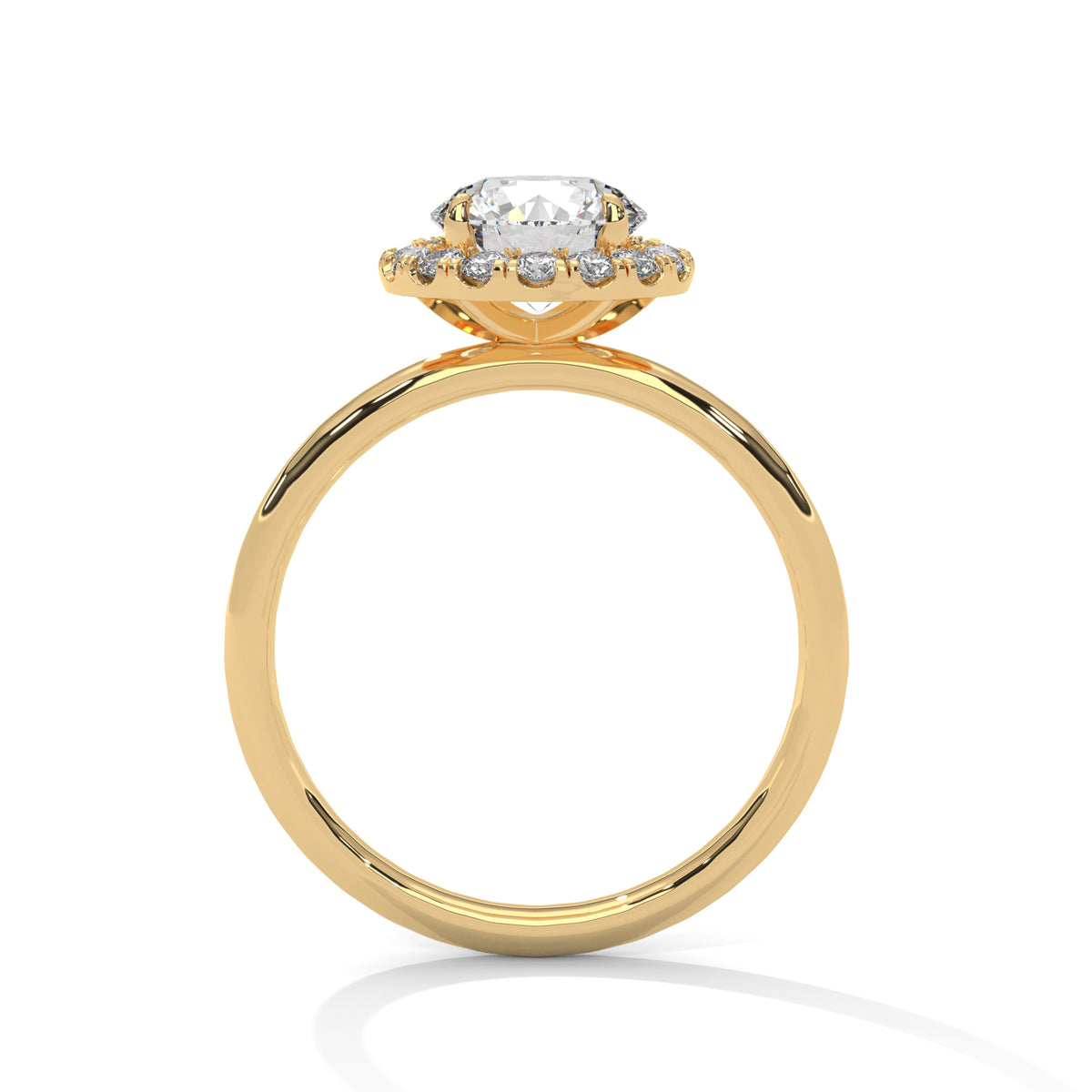 Gold ring with a diamond on a white background
