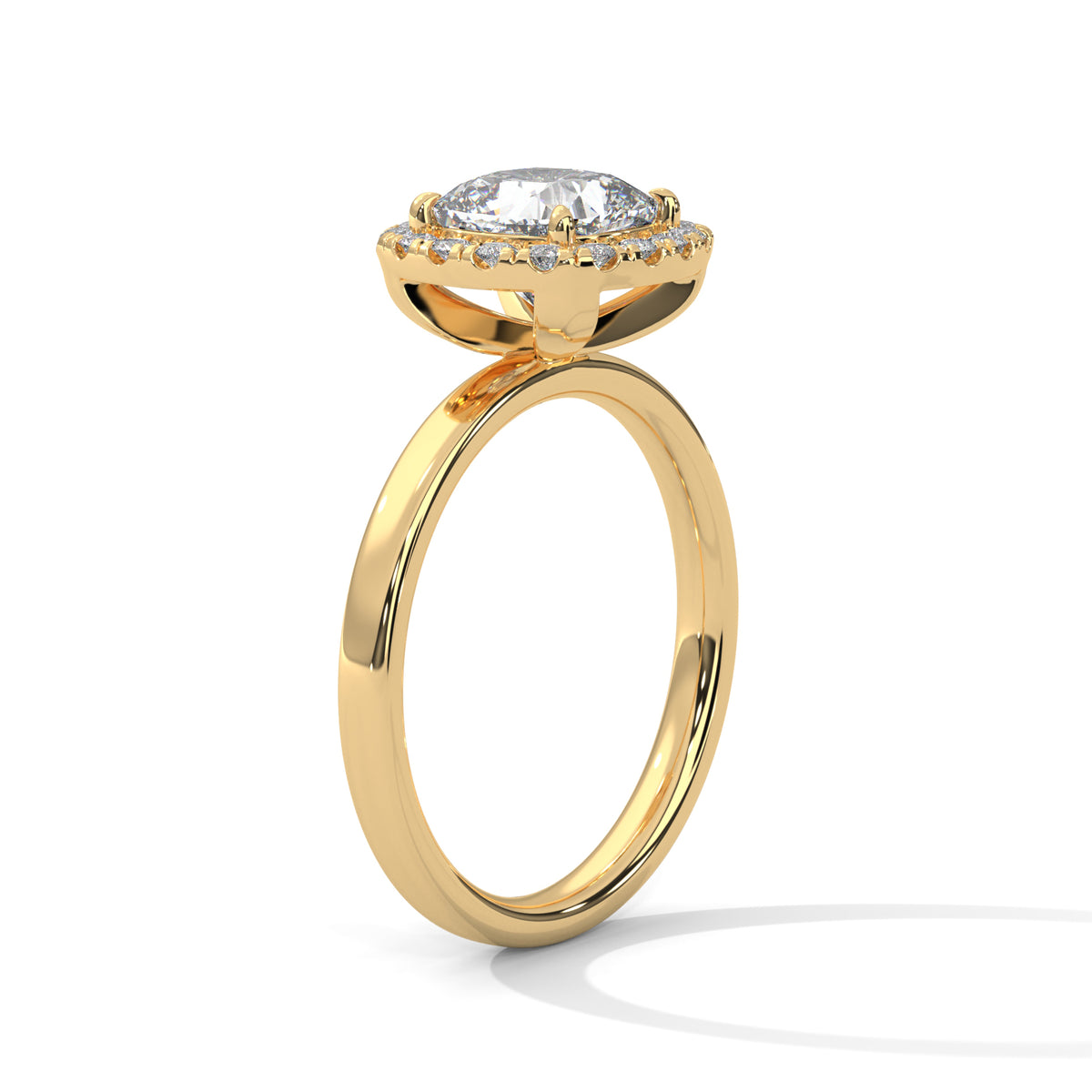 Gold ring with a diamond on a white background