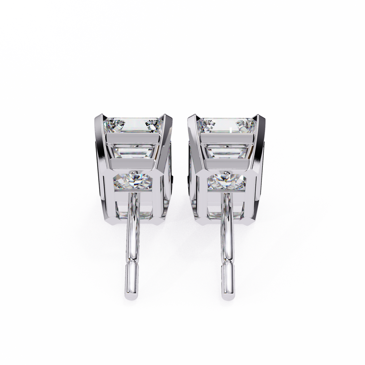 Pair of diamond stud earrings on a white background