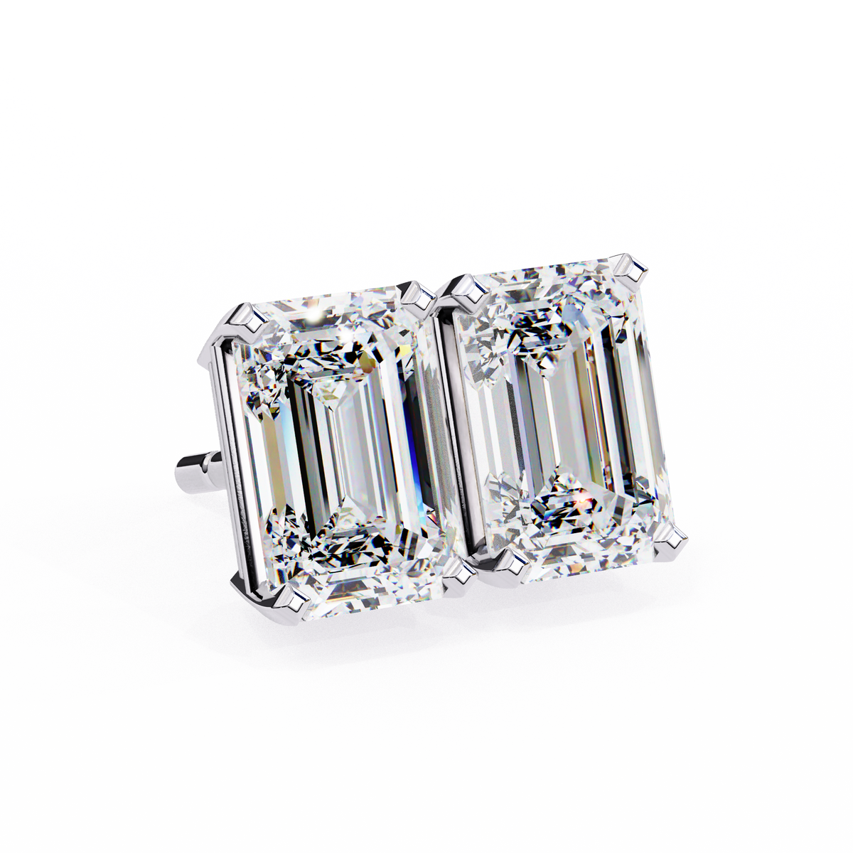 Pair of diamond stud earrings on a white background