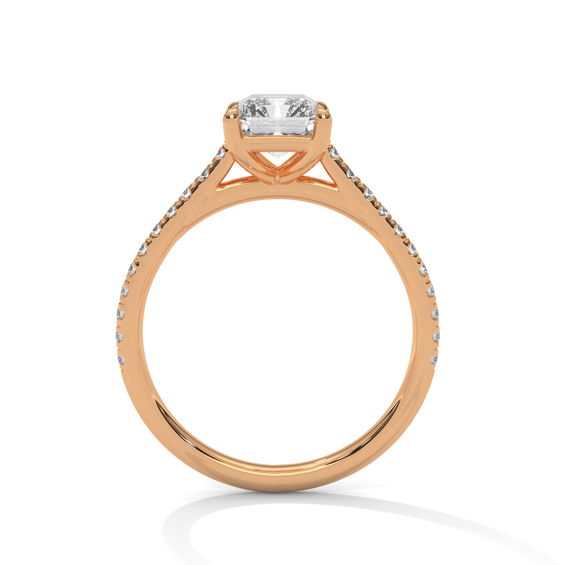 Emerald Cut Pavé Solitaire Engagement Ring