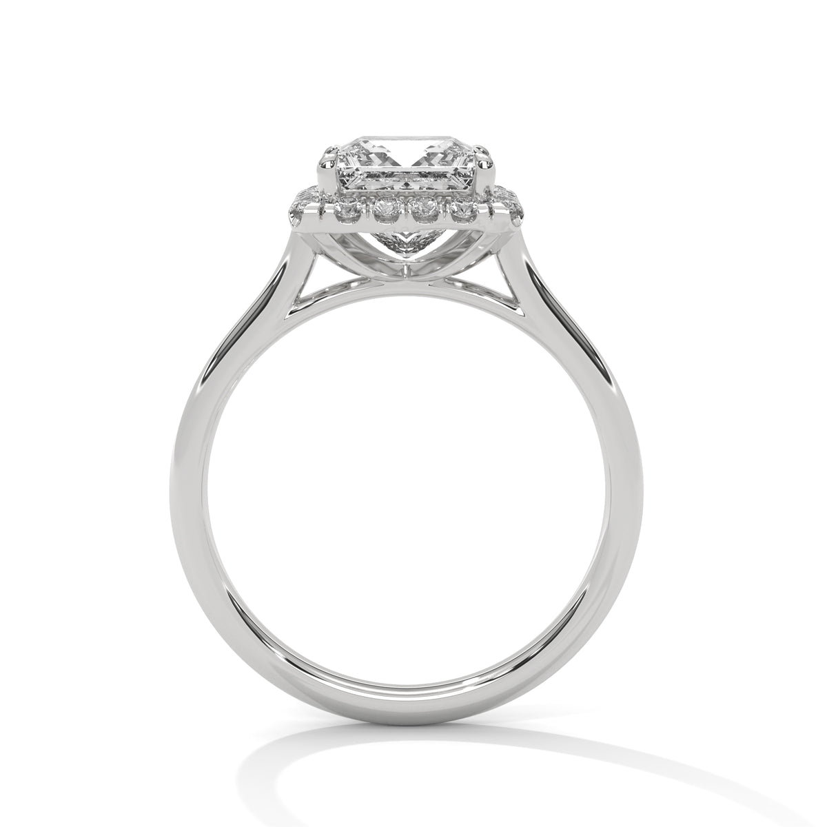Silver ring with a diamond on a white background