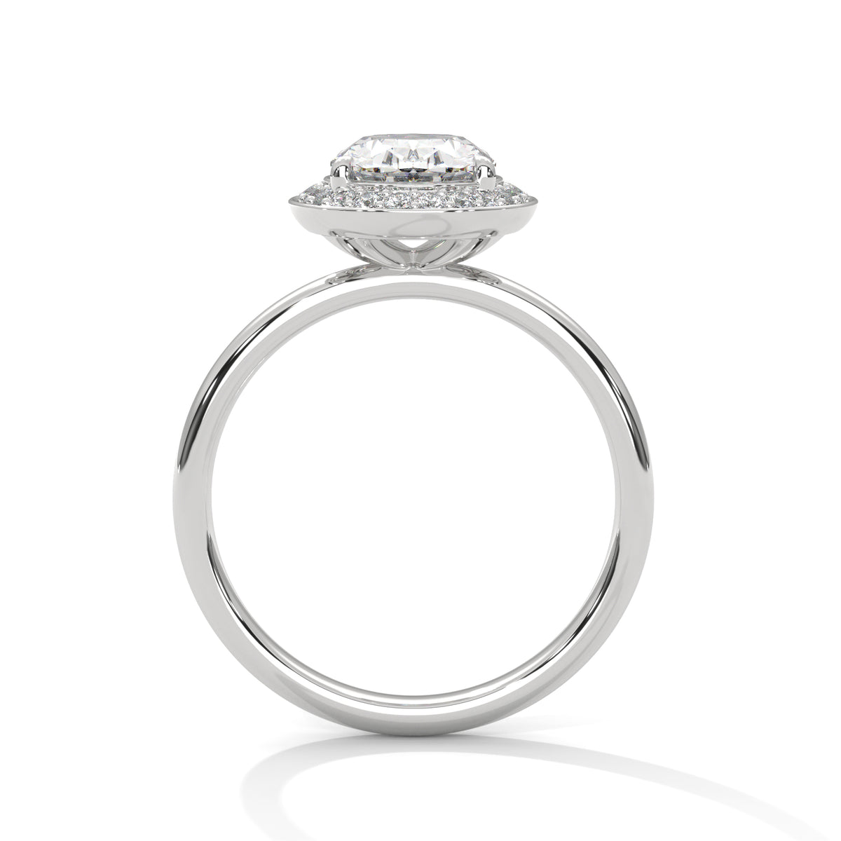 Silver ring with a diamond on a white background