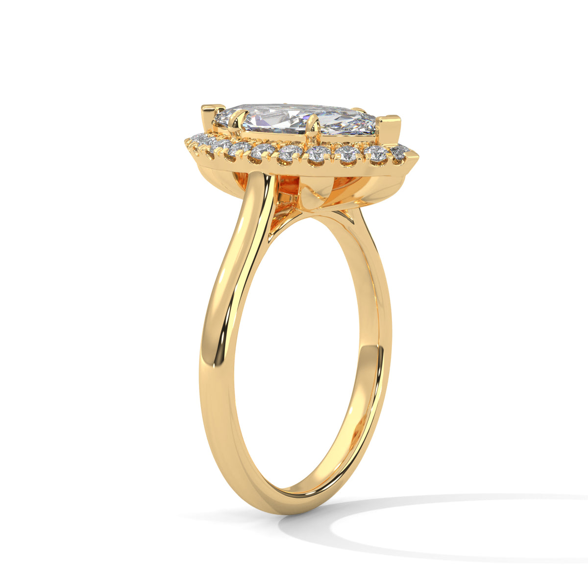 Gold ring with a diamond on a white background