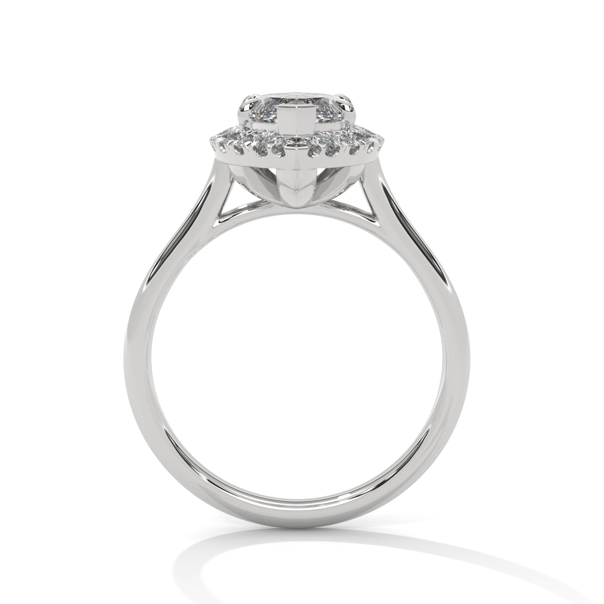 Silver ring with a diamond on a white background