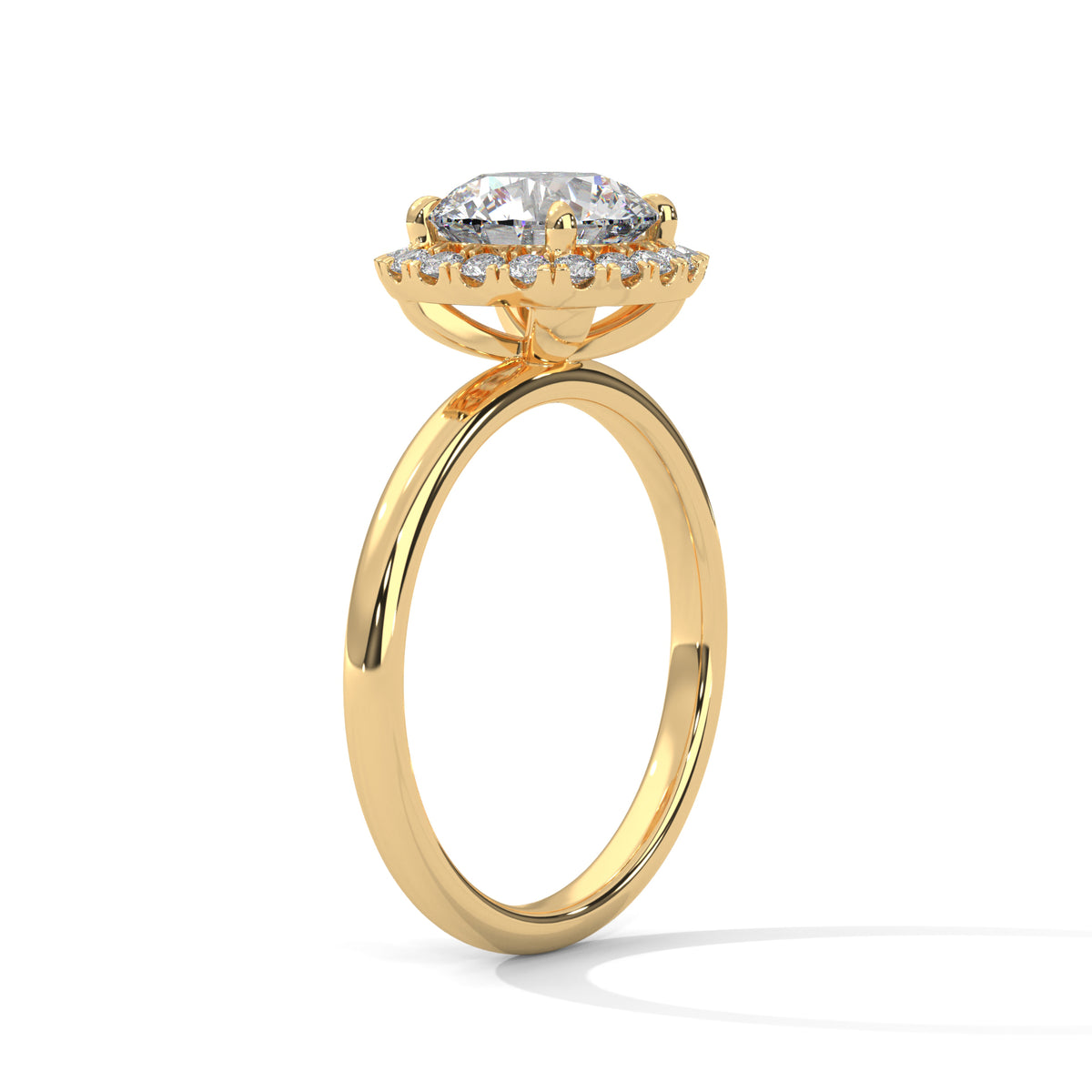 Gold ring with a diamond on a white background