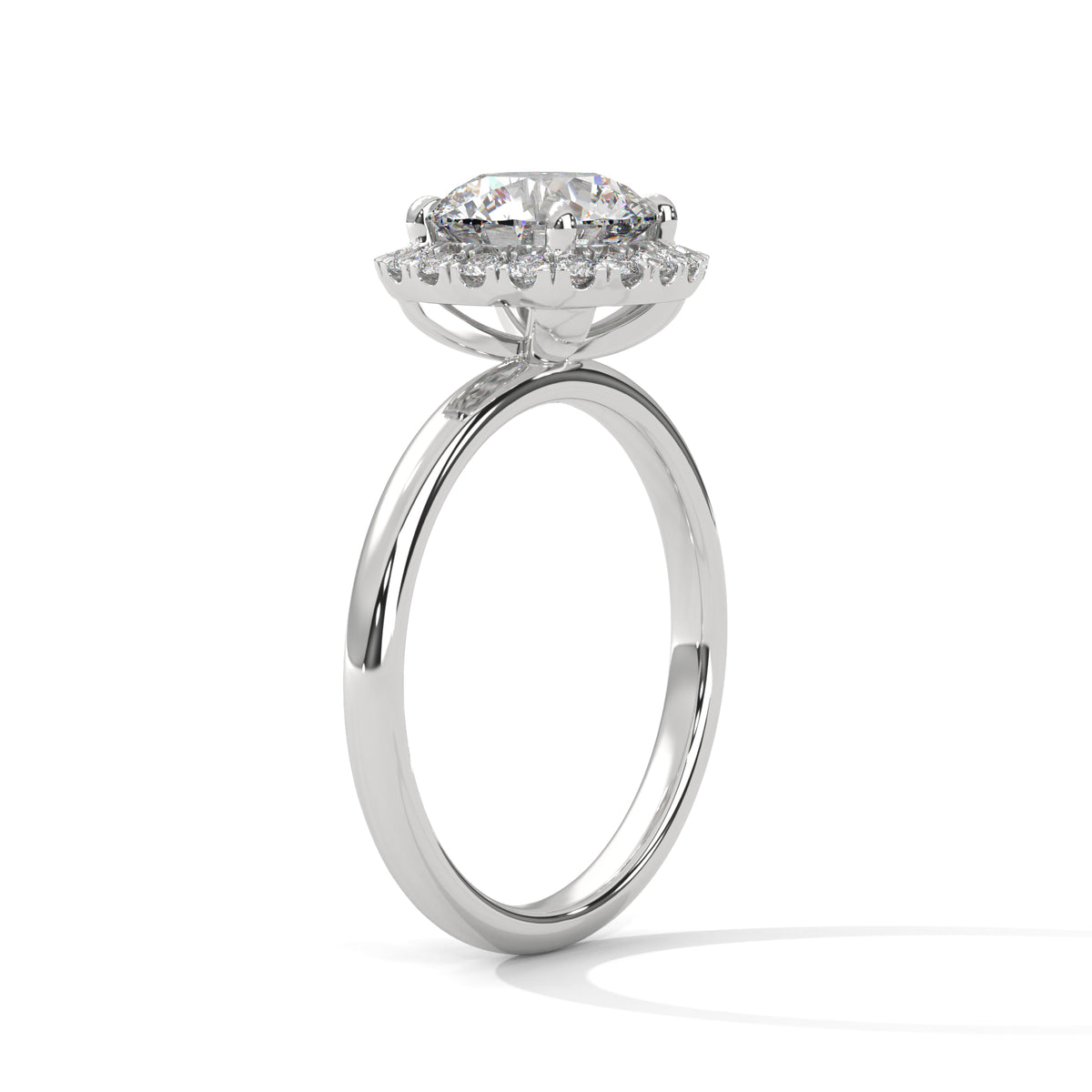 Silver ring with a diamond on a white background
