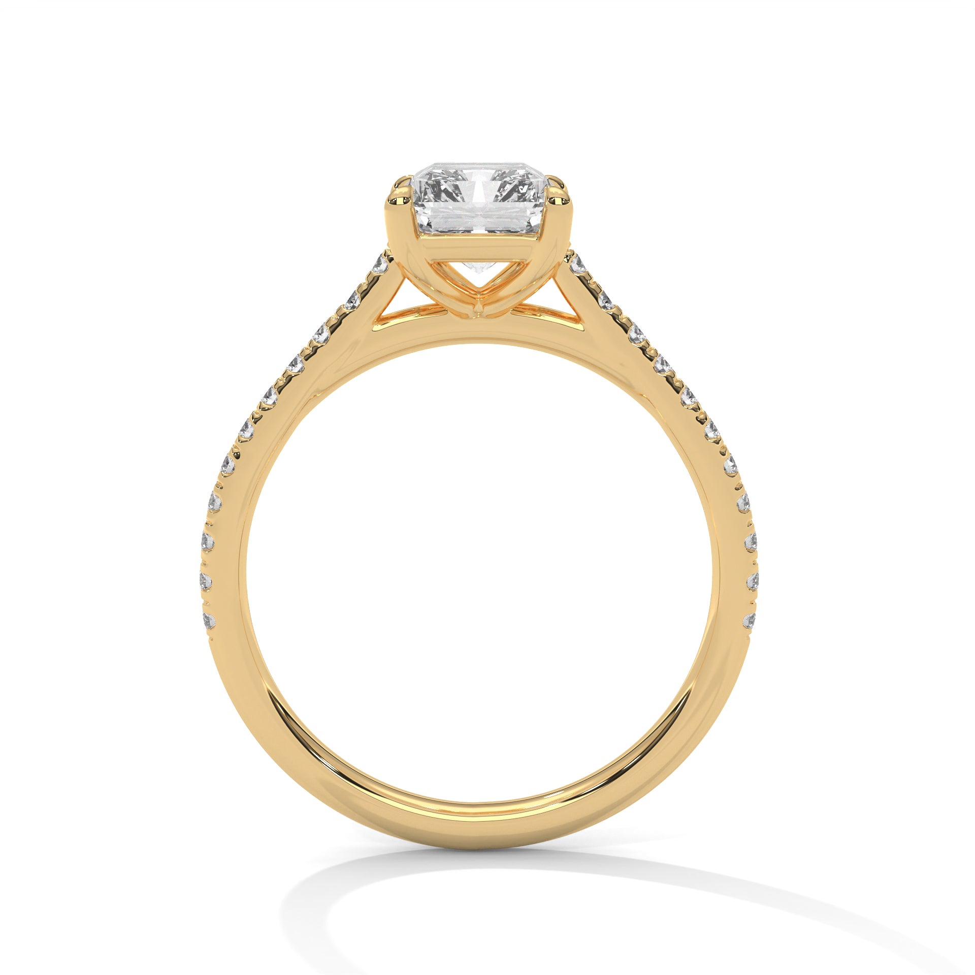 Emerald Cut Pavé Solitaire Engagement Ring