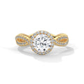 Gold ring with a large diamond on a white background