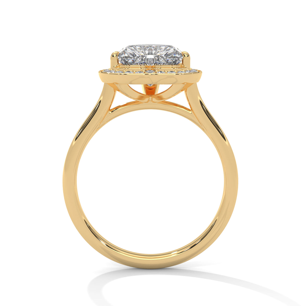 Gold ring with a diamond on a white background