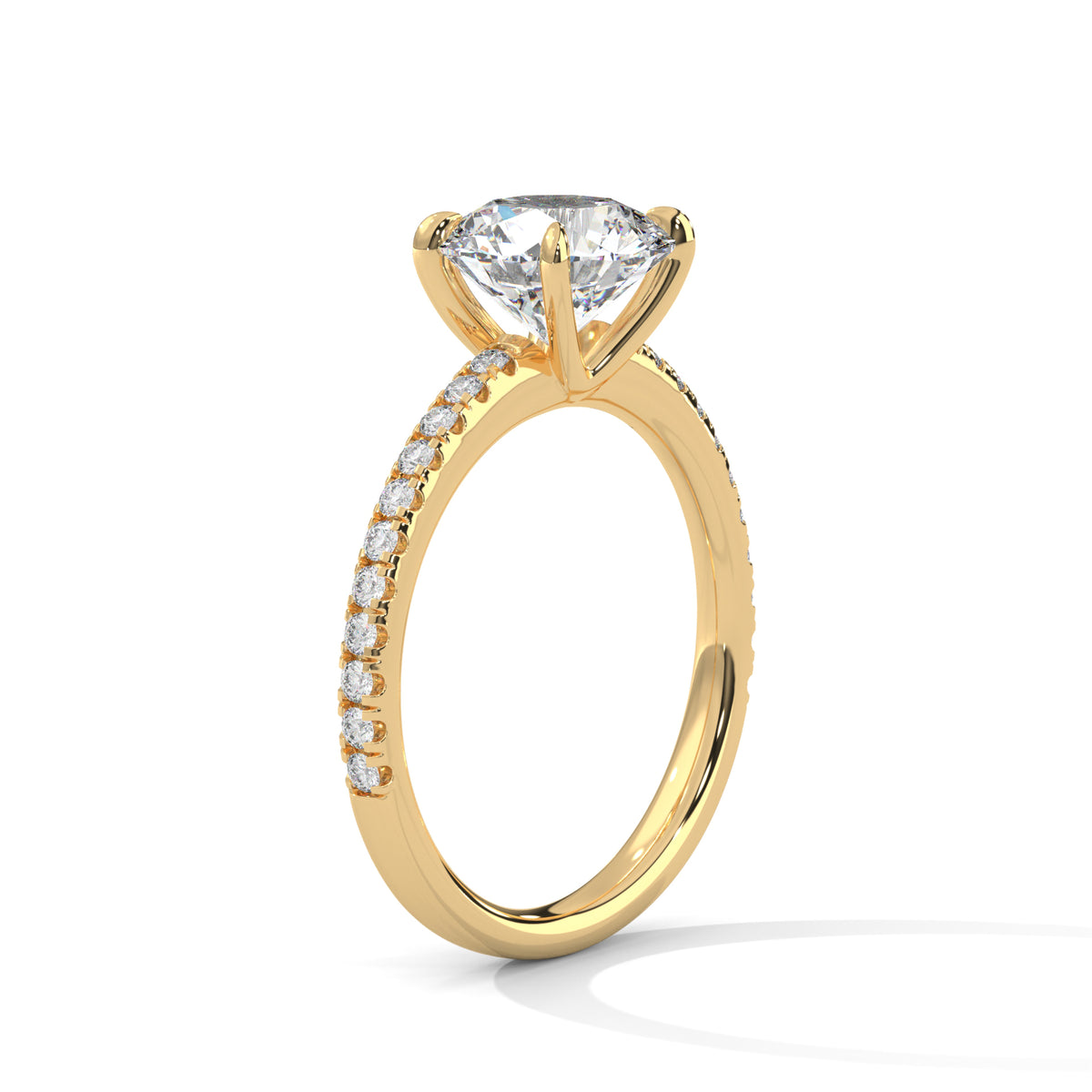 Gold ring with a diamond on a white background