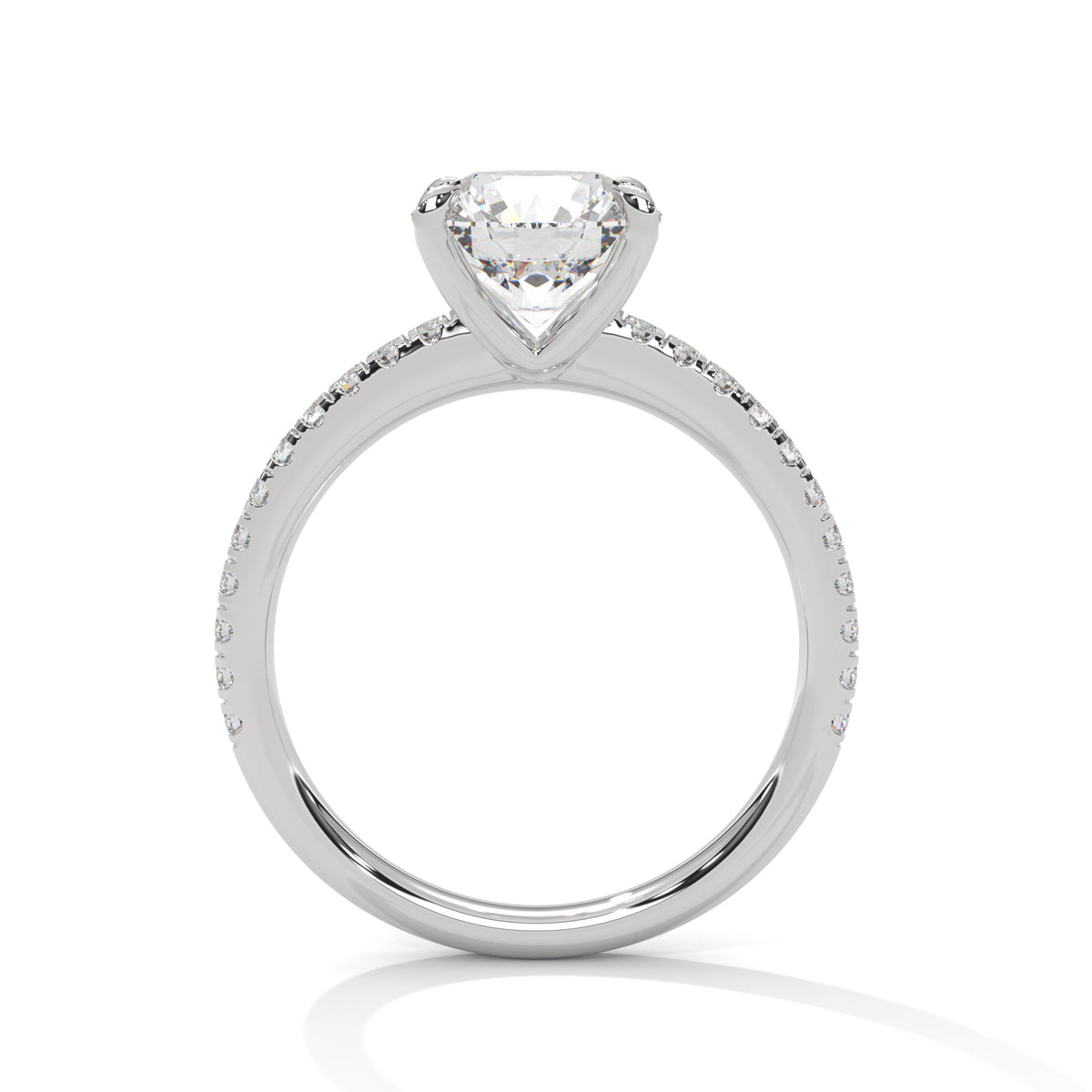 Diamond ring with a clear gemstone on a white background