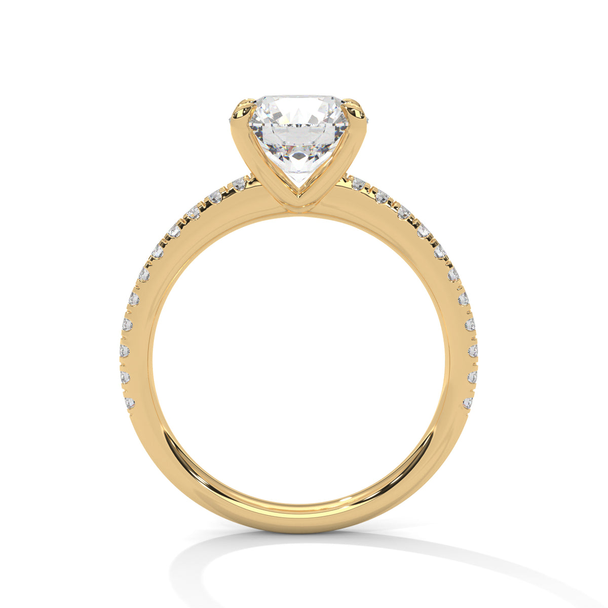 Gold ring with a diamond on a white background