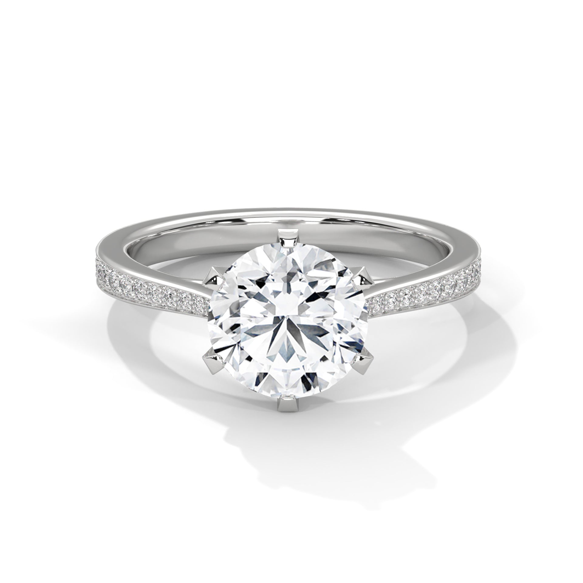 Diamond ring with a white gemstone on a white background
