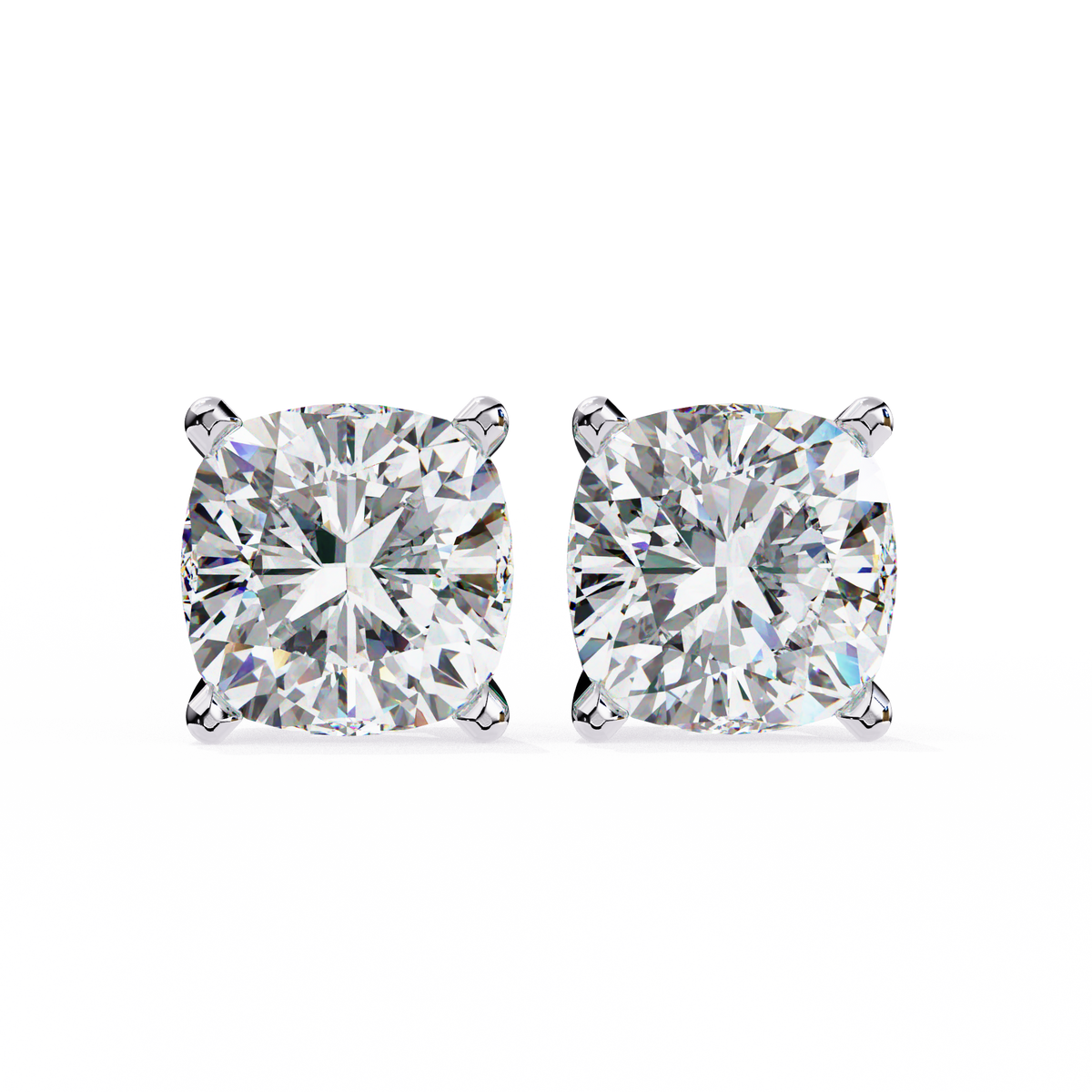 Pair of diamond stud earrings on a white background