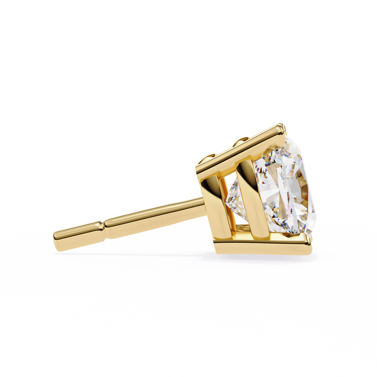 Gold earring with a clear gemstone on a white background