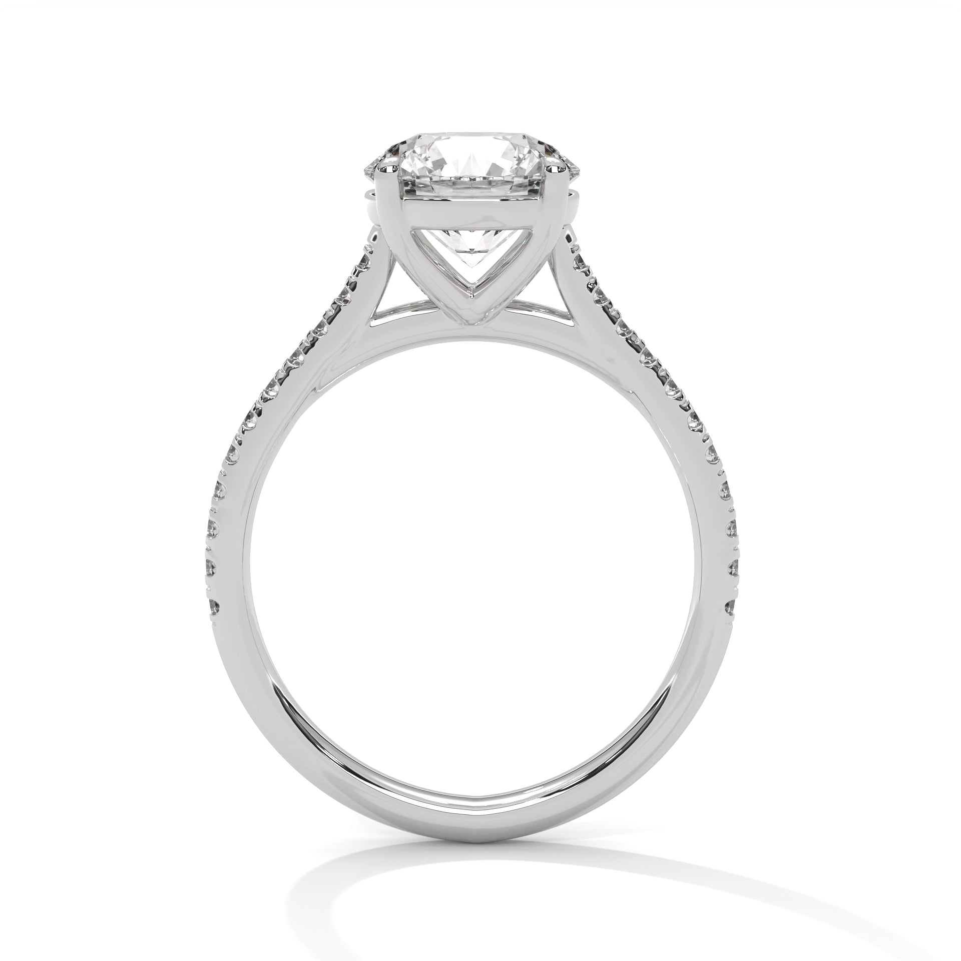 Round Brilliant Pavé Cathedral Solitaire Engagement Ring
