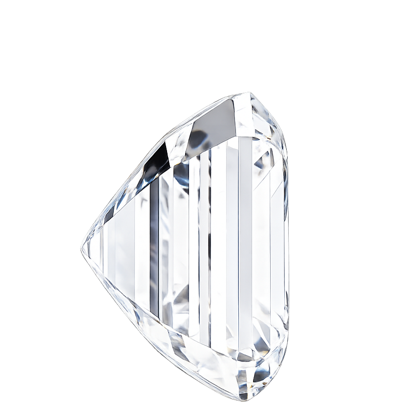 A single clear faceted crystal or glass bead with a pointed triangular shape, isolated on a solid white background.