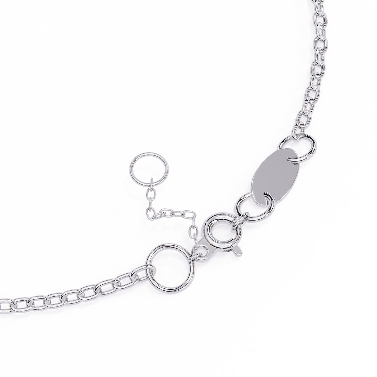 Gold bracelet with various links on a white background