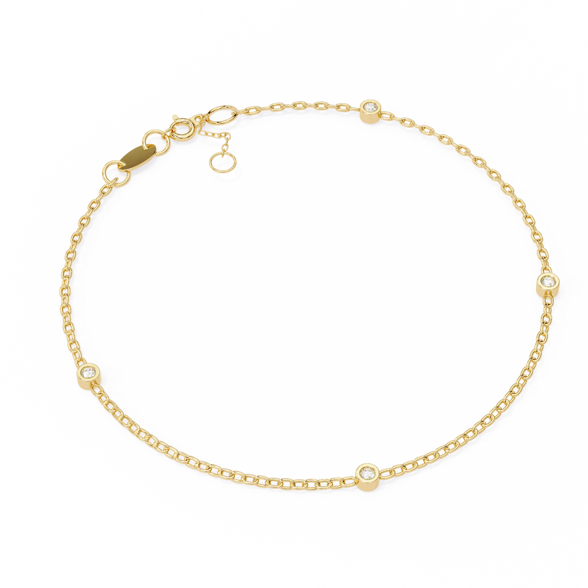 Gold bracelet with small diamond-like stones on a white background