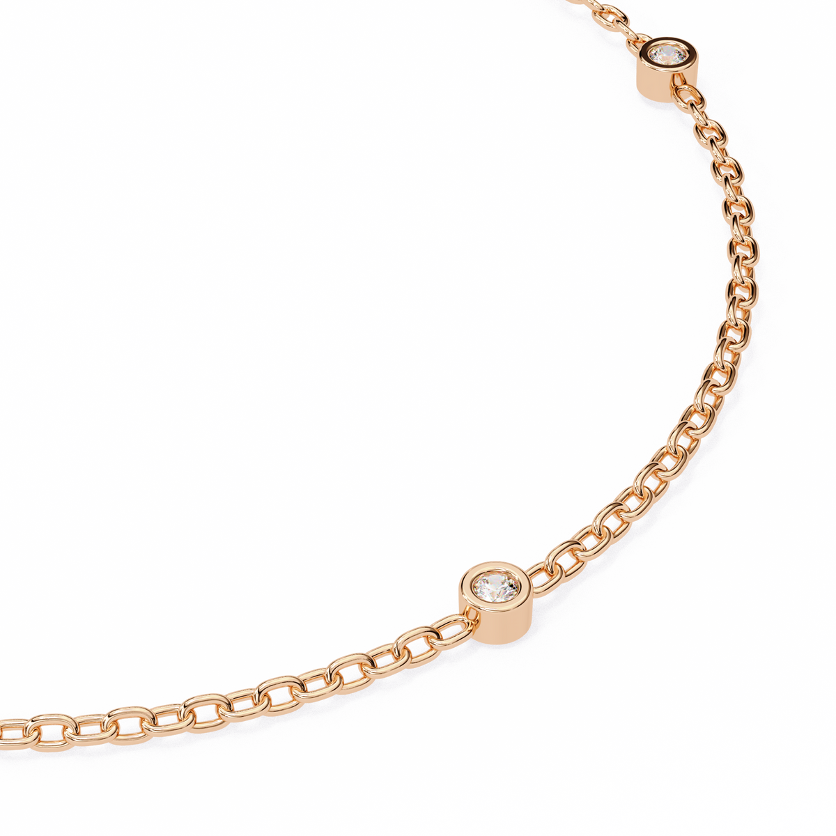 Rose gold bracelet with diamond accents on a white background