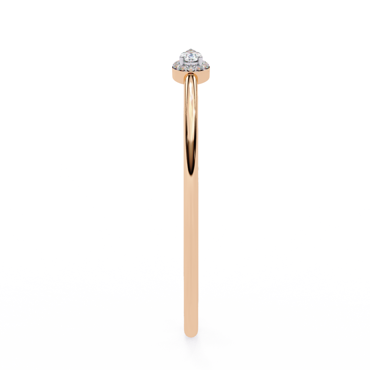 Rose gold earring with a diamond on a white background