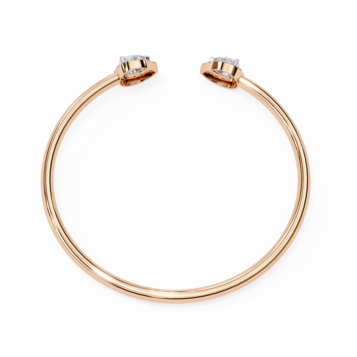 Rose gold bracelet with diamond accents on a white background