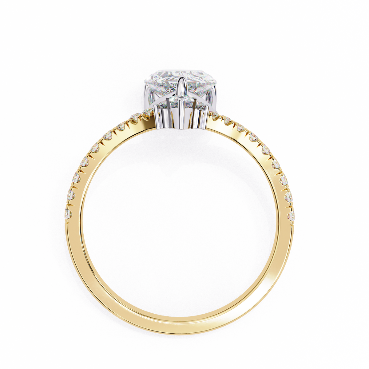 Gold and silver ring with a diamond on a white background