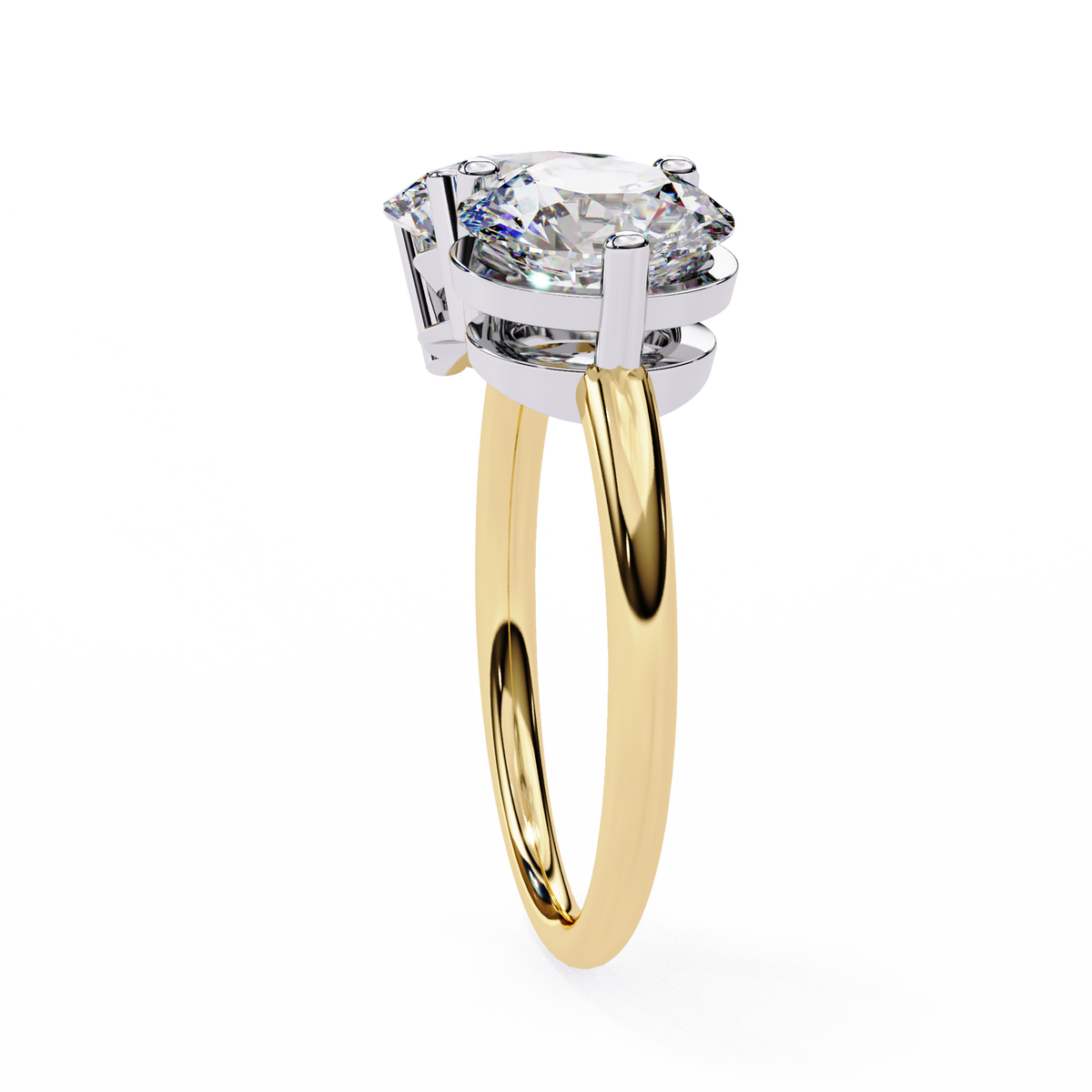 Gold ring with a large diamond on a white background