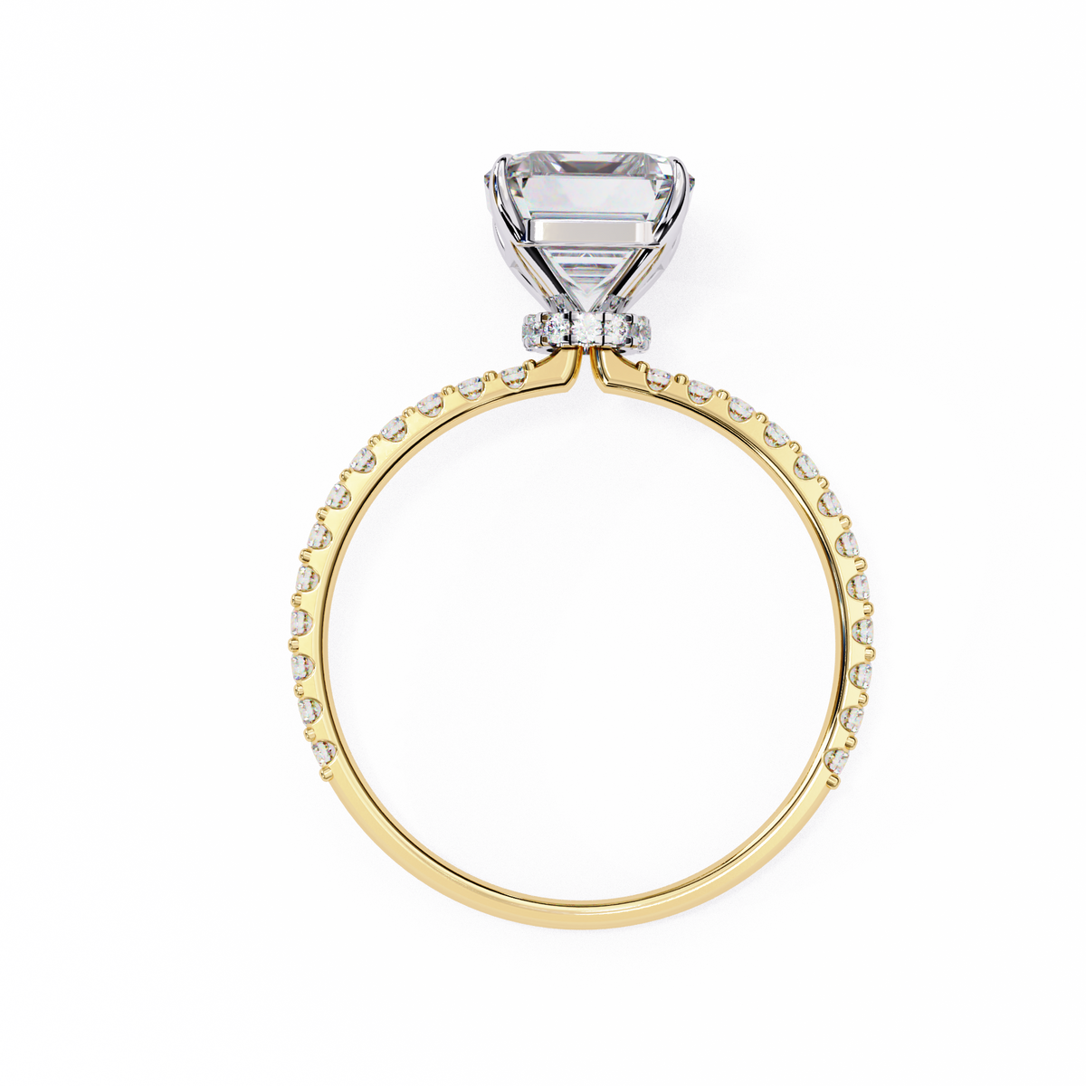 Gold ring with a diamond on a white background