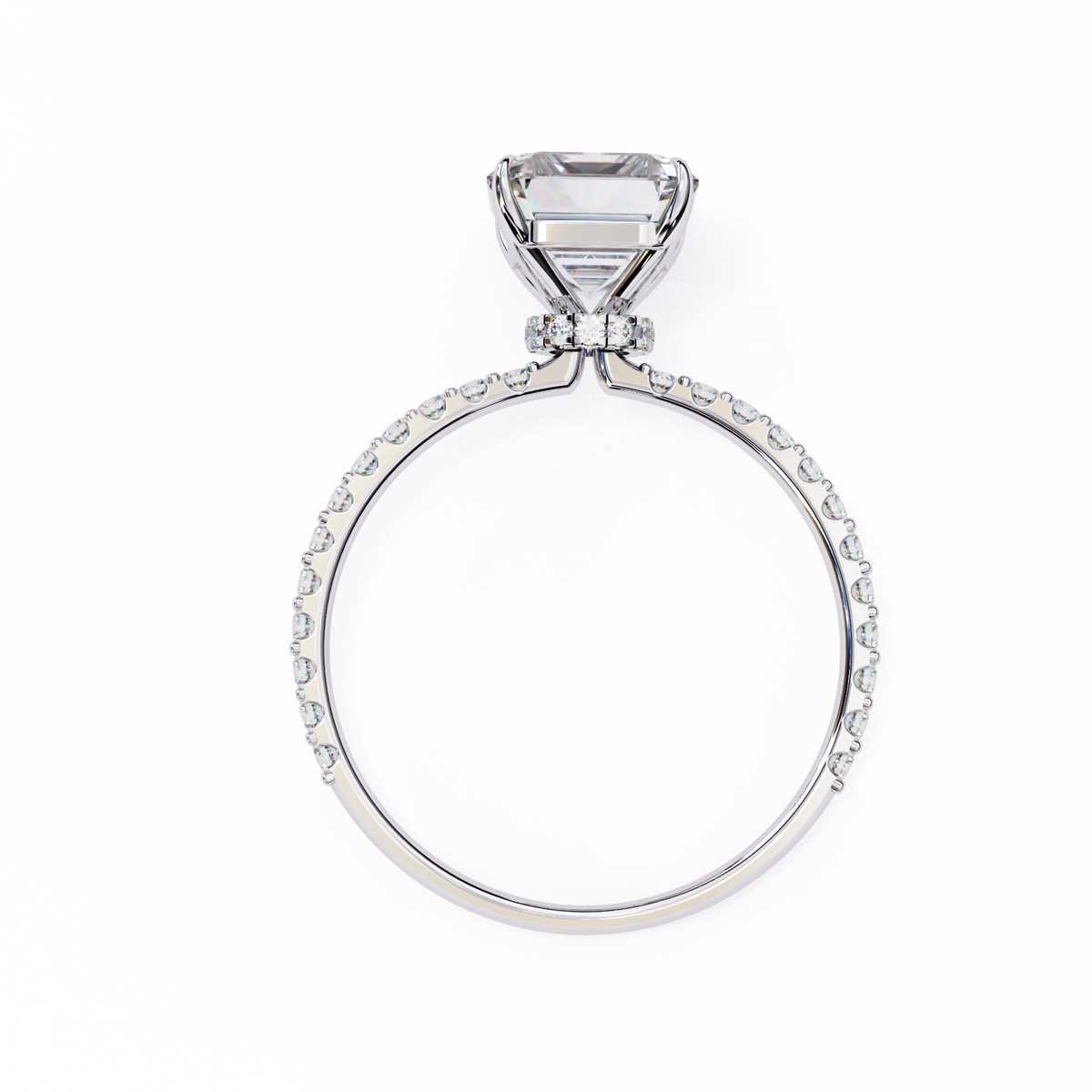 Diamond ring with a clear gemstone on a white background