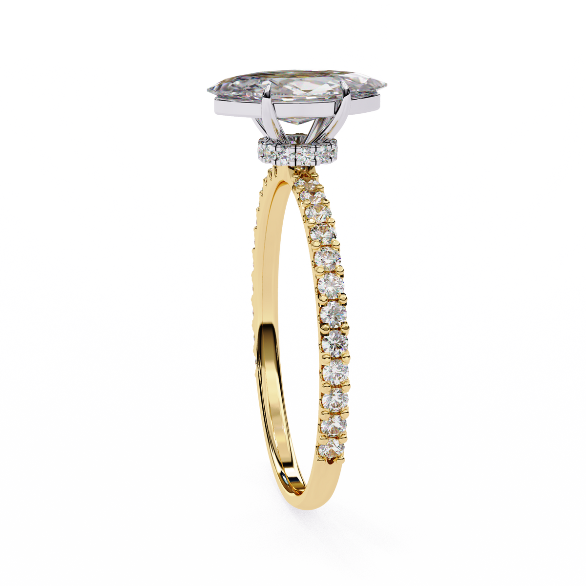 Marquise Lab Grown Diamond Hidden Halo Pavé Engagement Ring