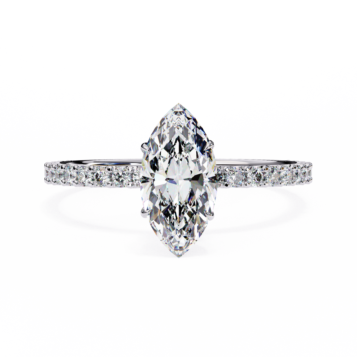 Marquise Lab Grown Diamond Hidden Halo Pavé Engagement Ring