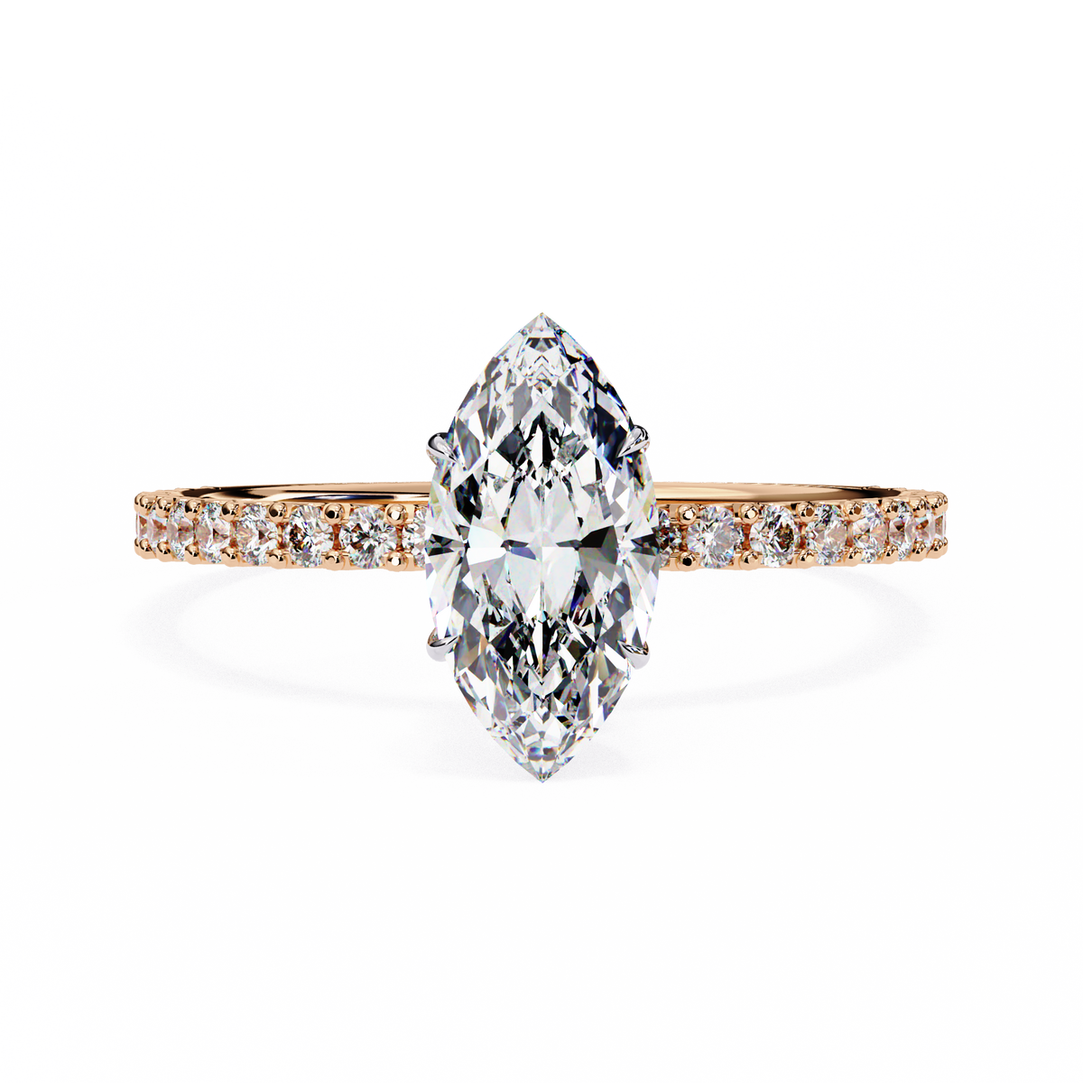 Marquise Lab Grown Diamond Hidden Halo Pavé Engagement Ring