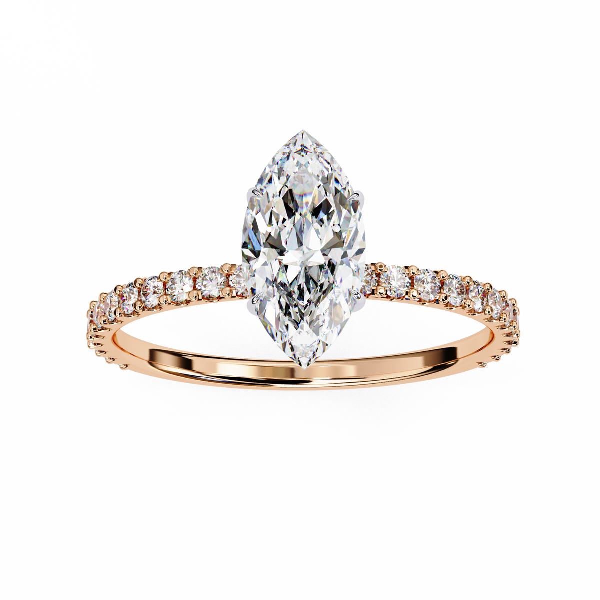 Marquise Lab Grown Diamond Hidden Halo Pavé Engagement Ring
