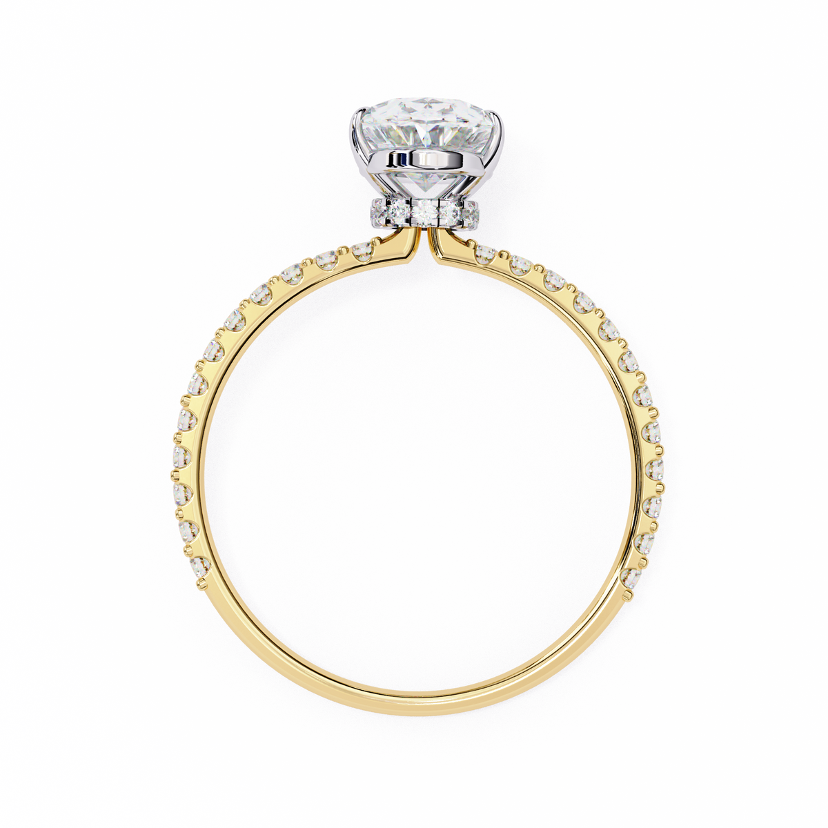 Gold ring with a diamond on a white background