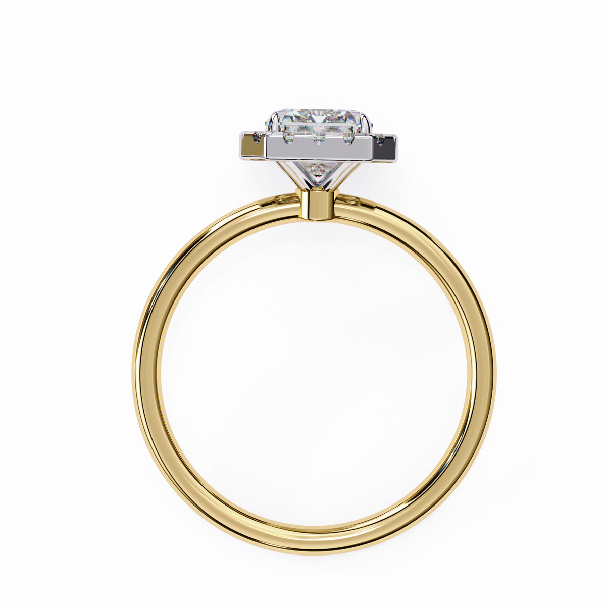 Gold ring with a diamond on a white background