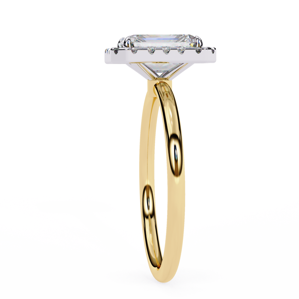Gold ring with a diamond on a white background