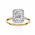 Gold ring with a large diamond on a white background