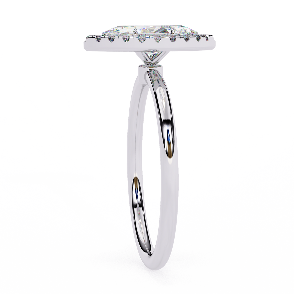 Silver ring with a diamond on a white background