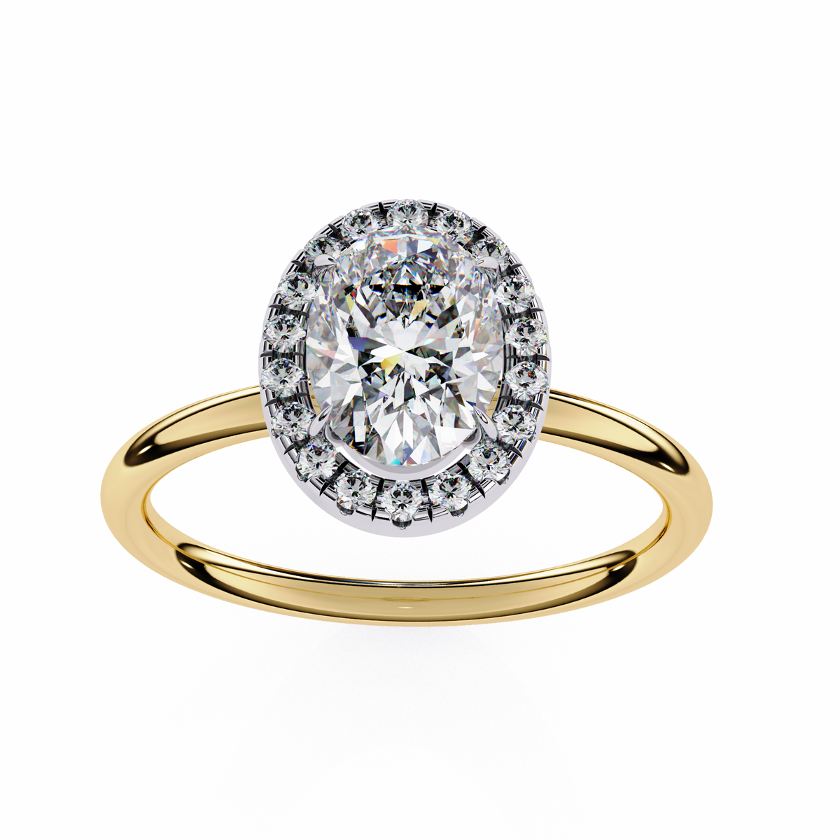 Gold ring with a diamond on a white background