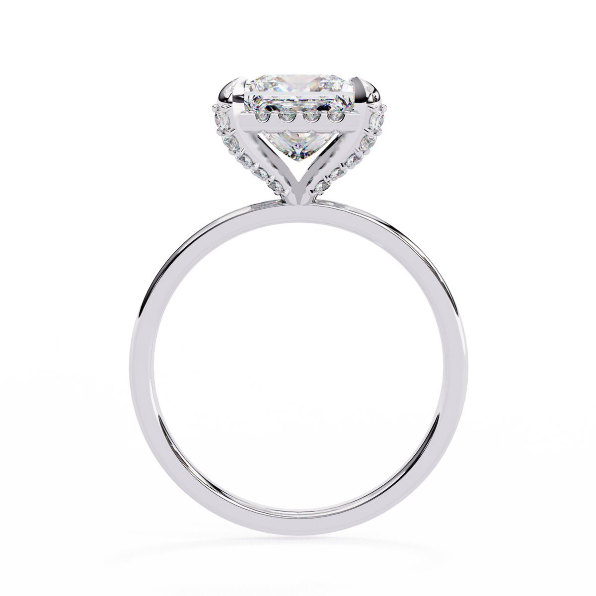 Diamond ring with a heart-shaped center stone on a white background