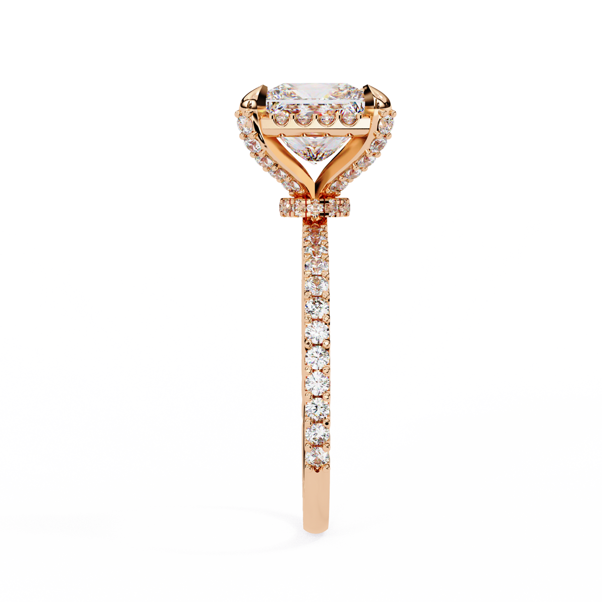 Gold ring with a diamond on a white background