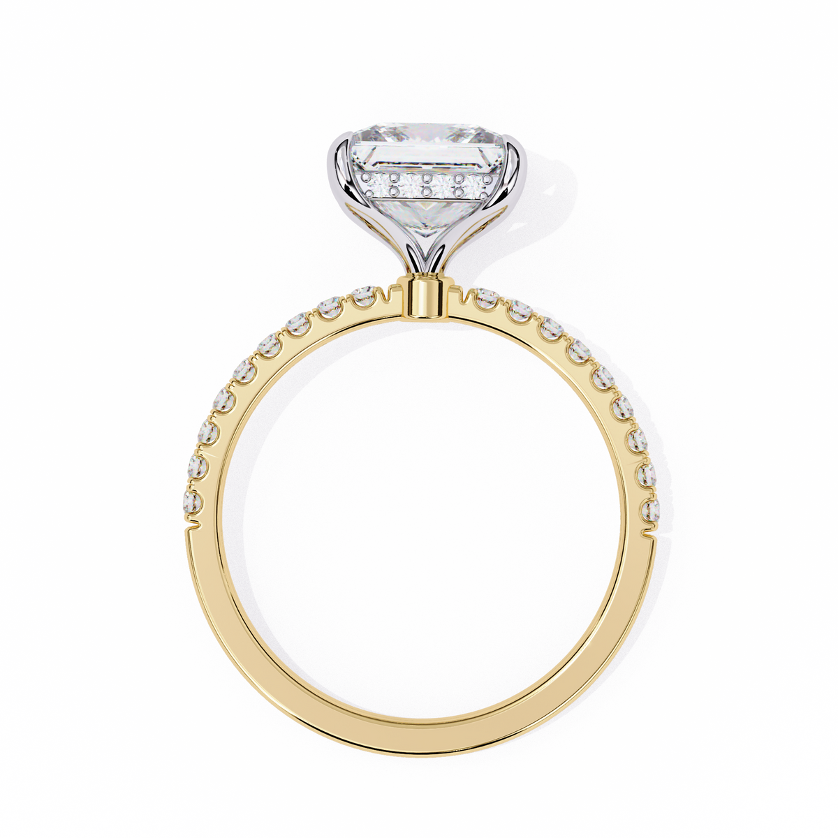 Gold ring with a diamond on a white background