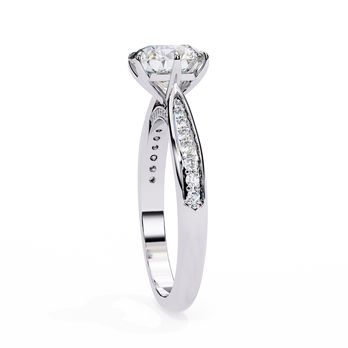 Silver ring with a diamond on a white background