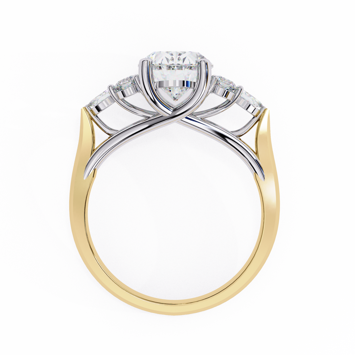 Two-tone diamond ring with rose gold and white gold on a white background