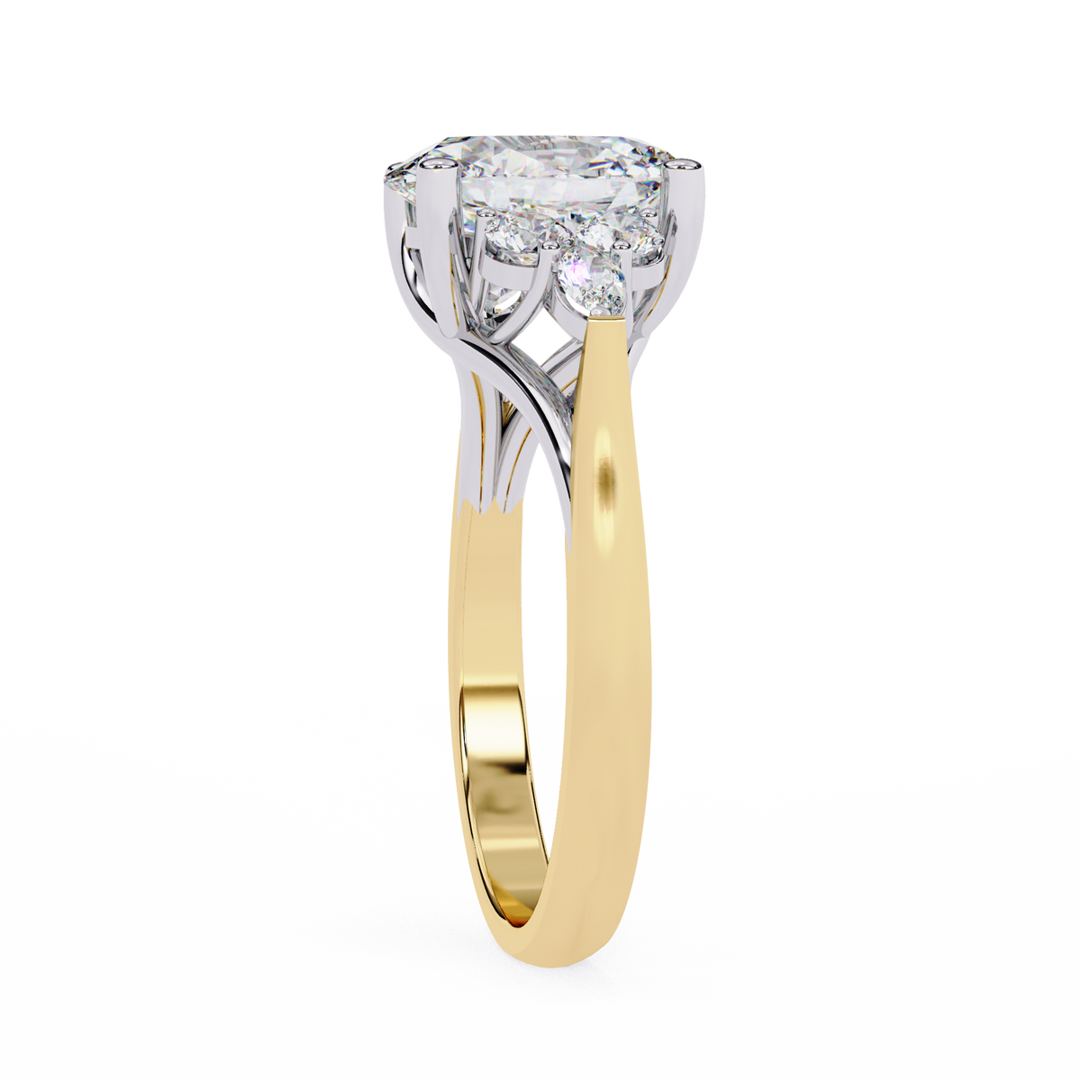 Two-tone gold ring with a diamond on a white background