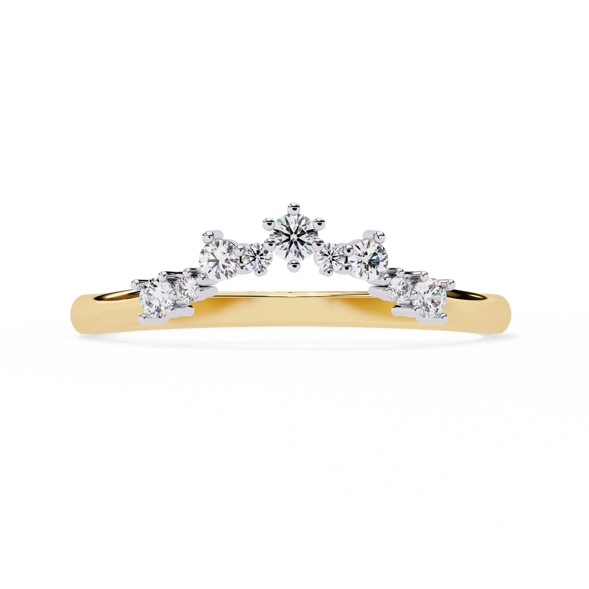 Gold ring with diamond accents on a white background